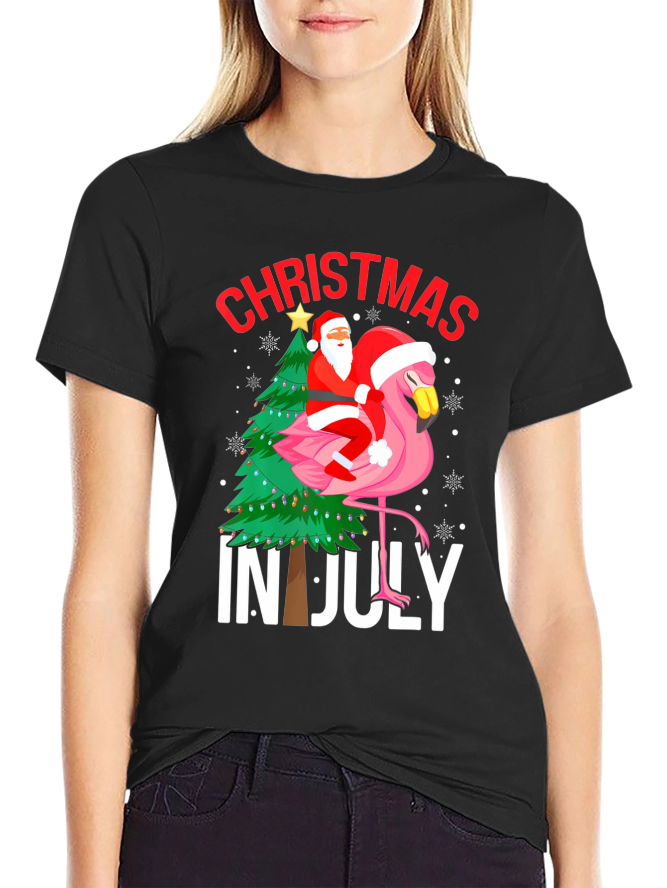 Christmas in July Flamingo Graphic Tee