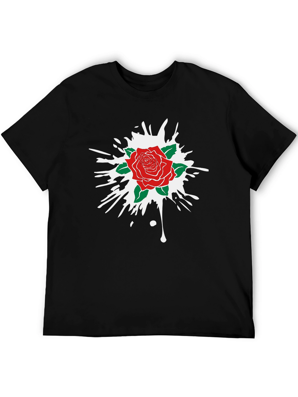 Rose Splash Graphic Tee - Black Cotton Comfort