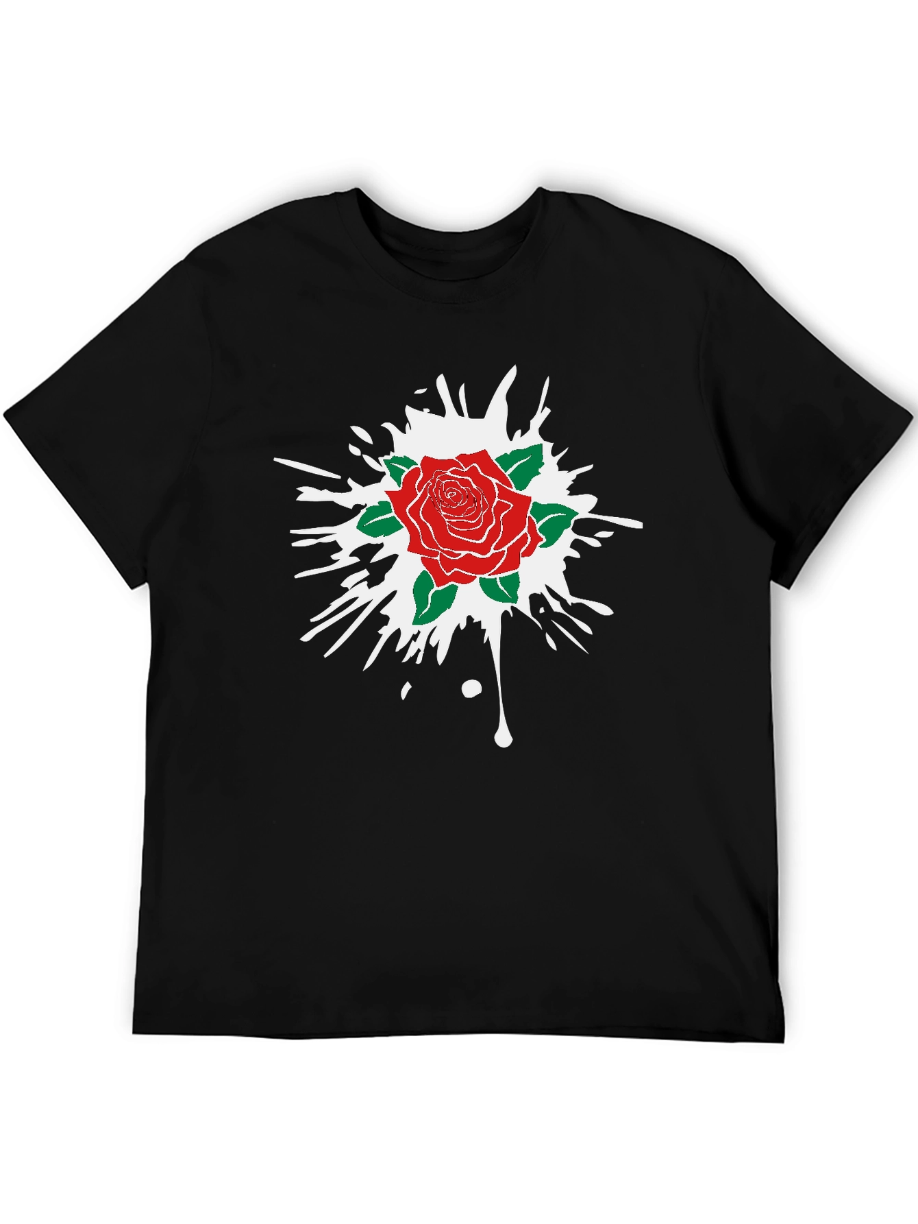 Rose Splash Graphic Tee - Black Cotton Comfort