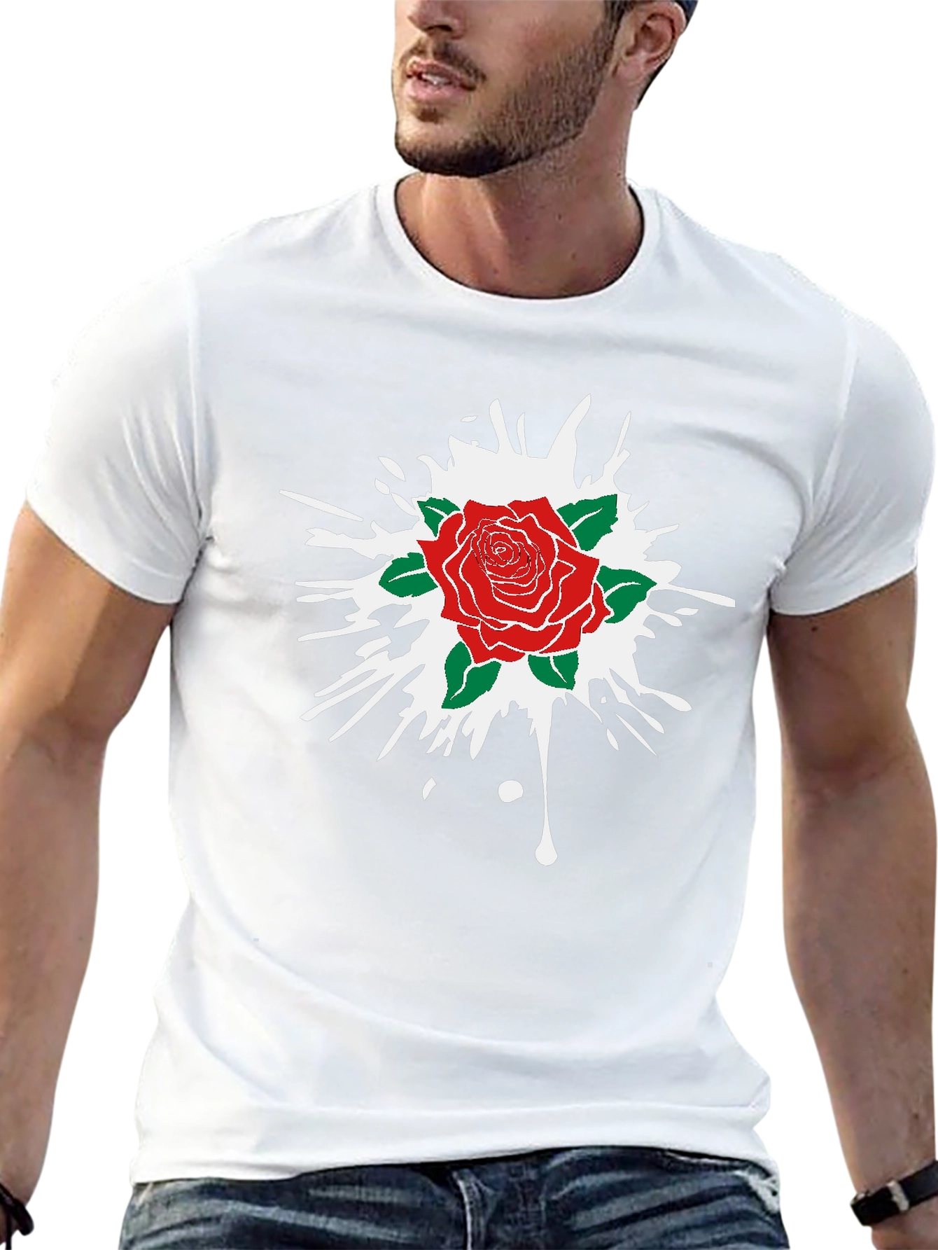 Rose Splash Graphic Tee - Black Cotton Comfort