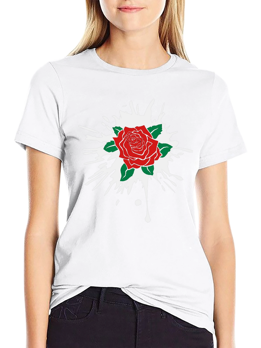 Rose Splash Graphic Tee - Black Cotton Comfort