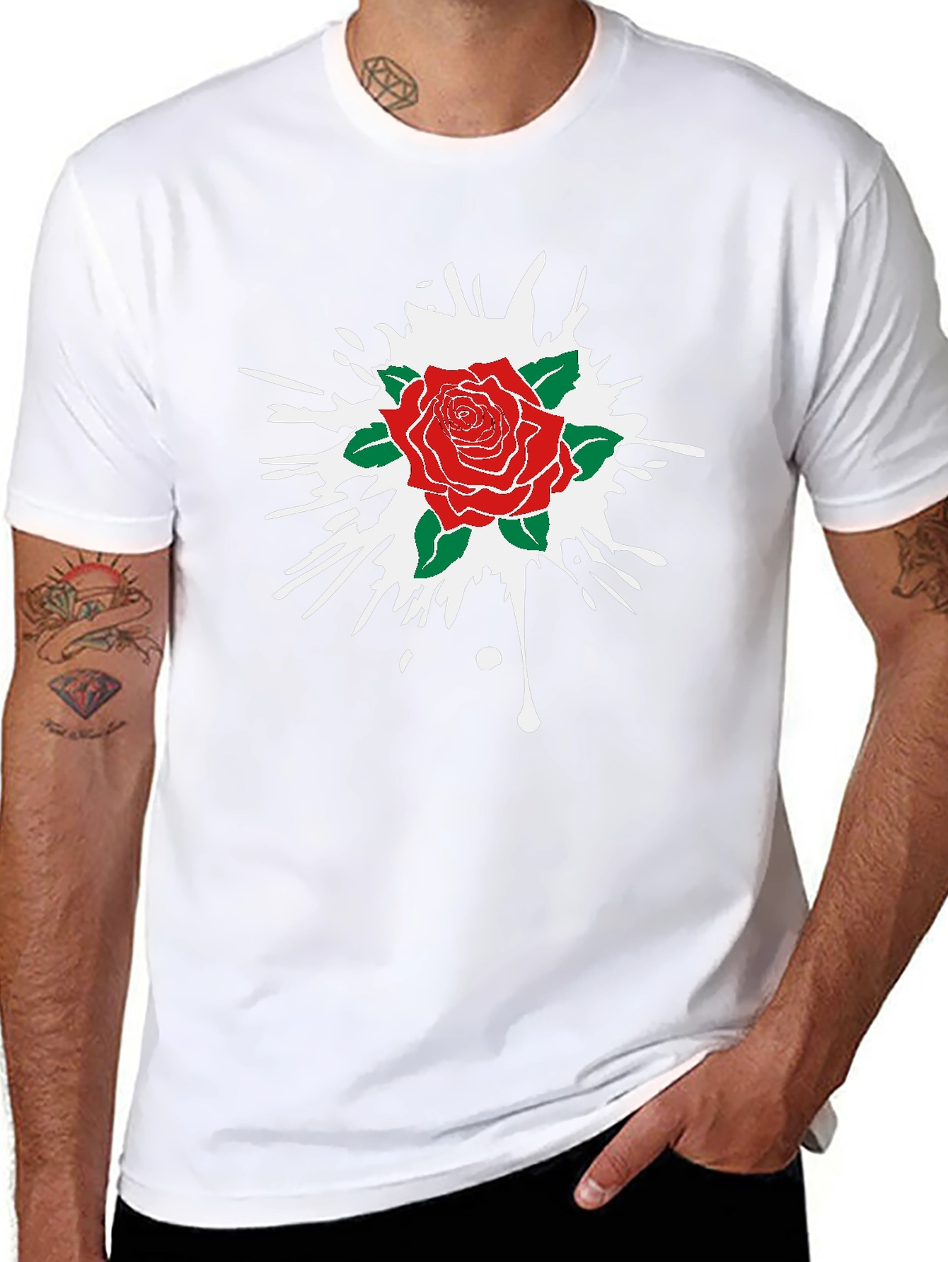 Rose Splash Graphic Tee - Black Cotton Comfort
