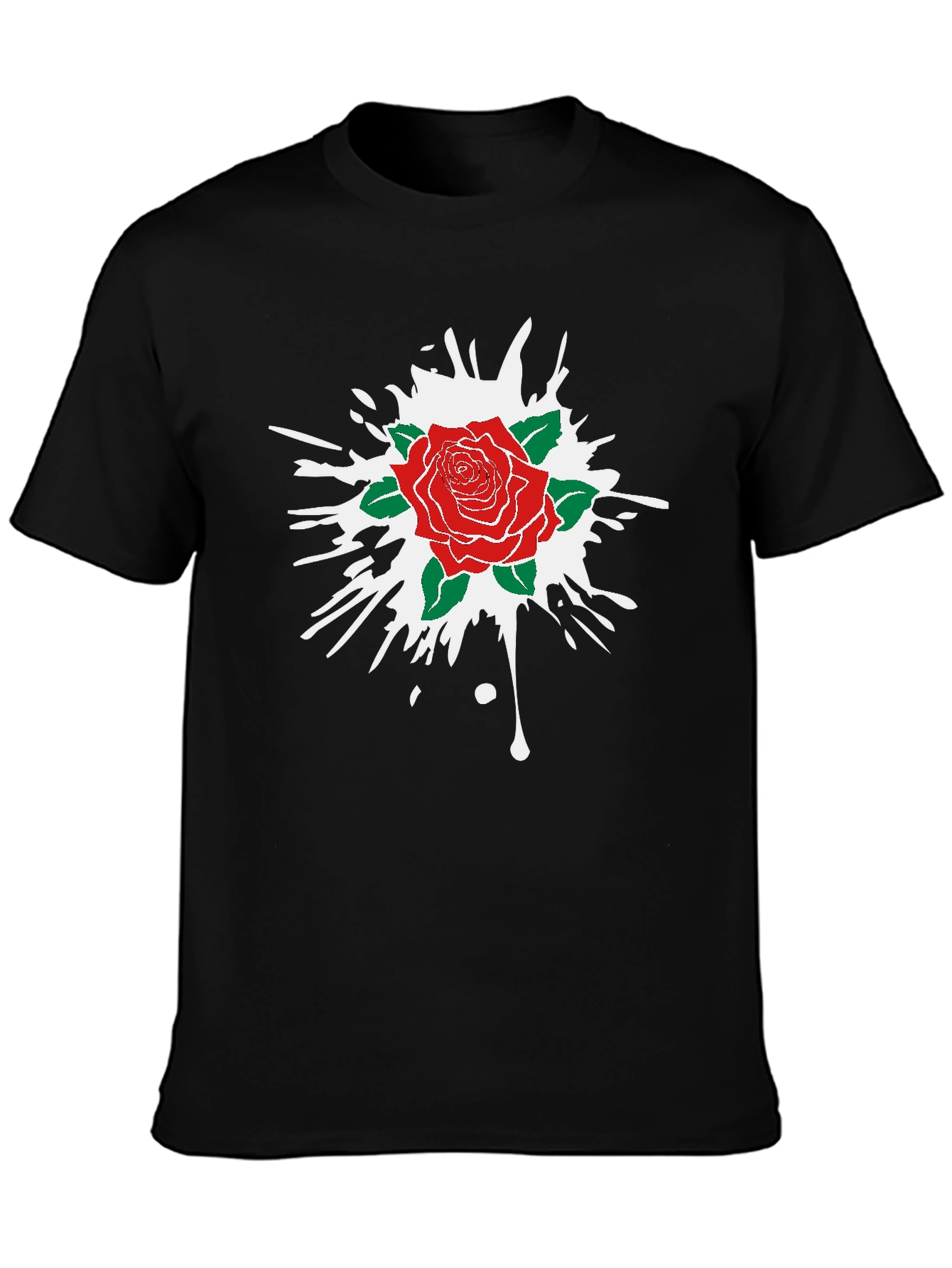 Rose Splash Graphic Tee - Black Cotton Comfort
