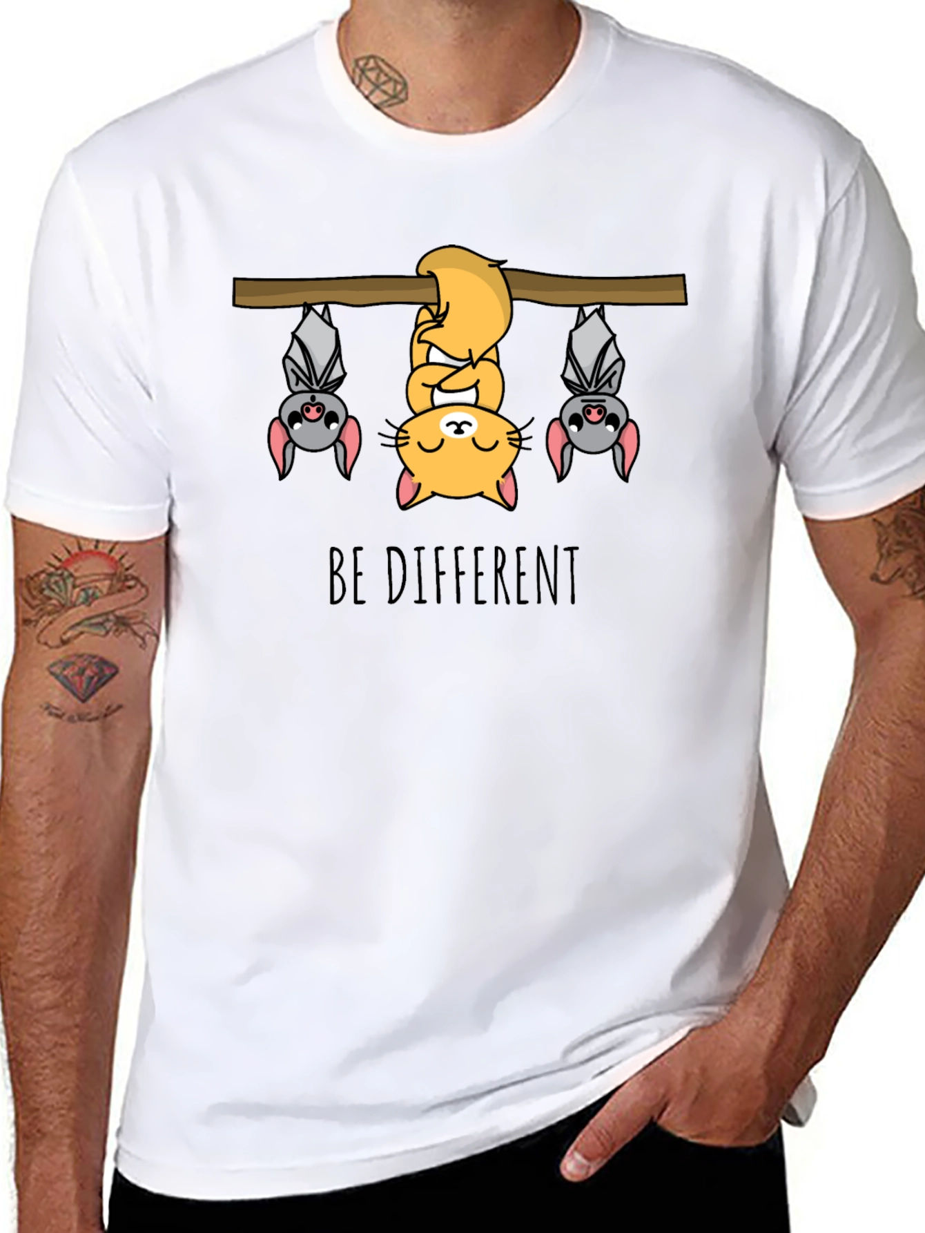 Be Different T-Shirt - Cat & Bats Graphic Tee