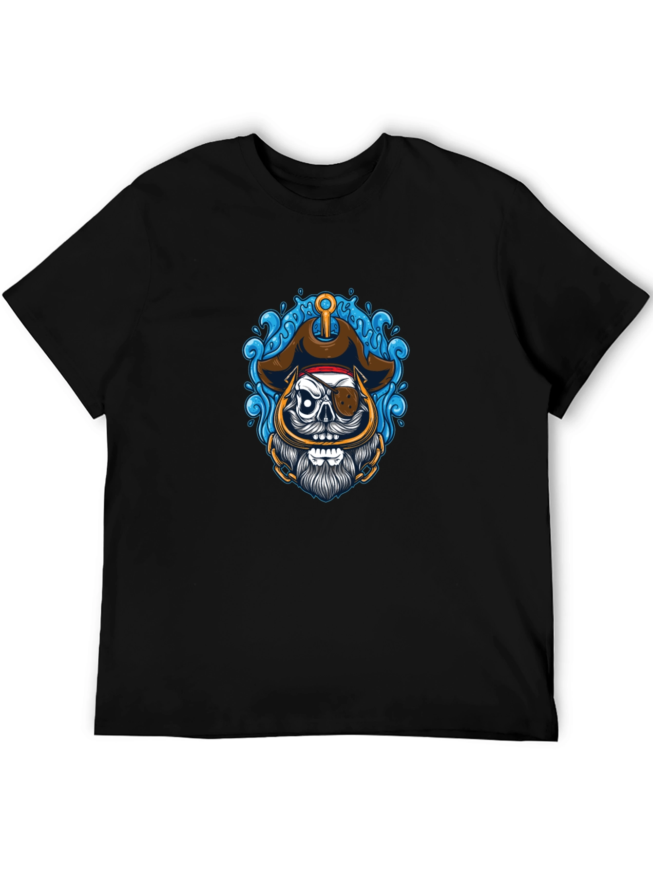 Pirate Skull Graphic Tee - Black Cotton T-Shirt