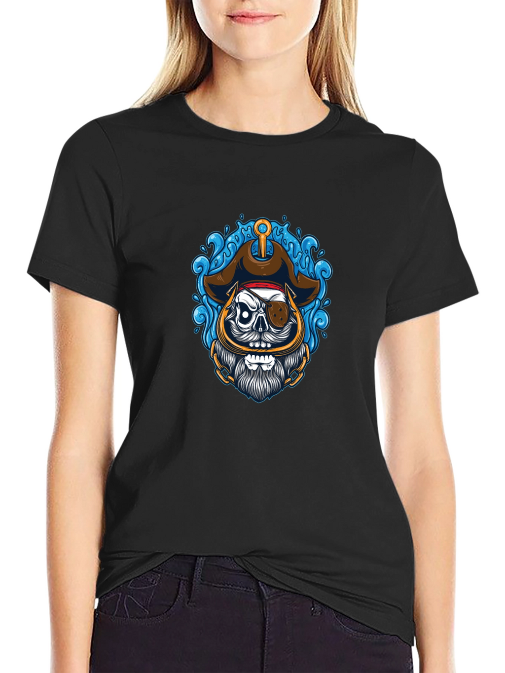 Pirate Skull Graphic Tee - Black Cotton T-Shirt