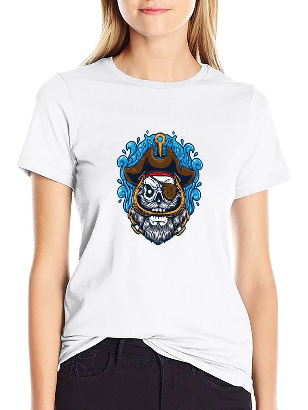 Pirate Skull Graphic Tee - Black Cotton T-Shirt