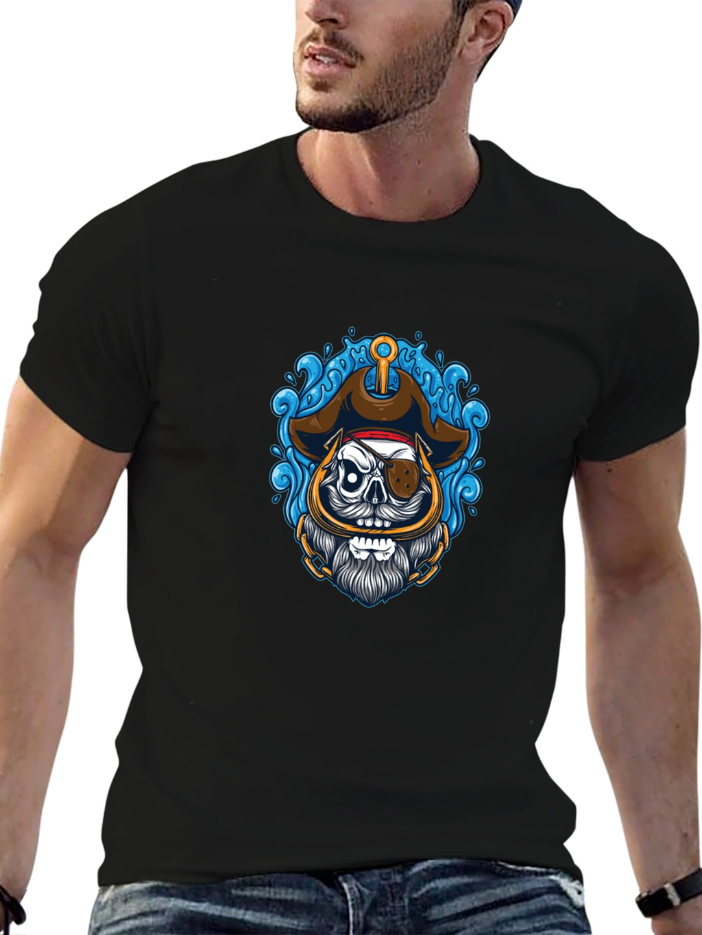 Pirate Skull Graphic Tee - Black Cotton T-Shirt