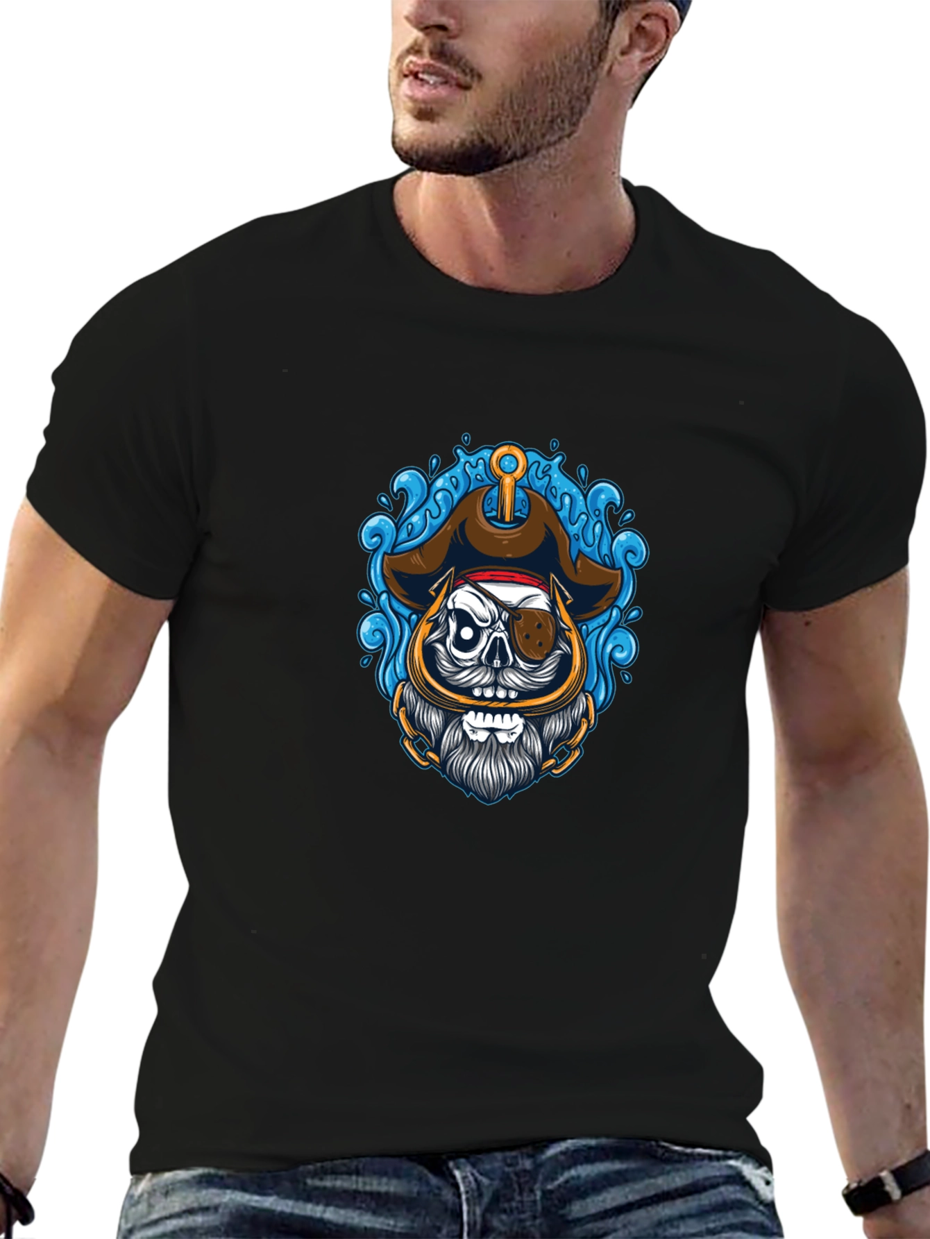 Pirate Skull Graphic Tee - Black Cotton T-Shirt
