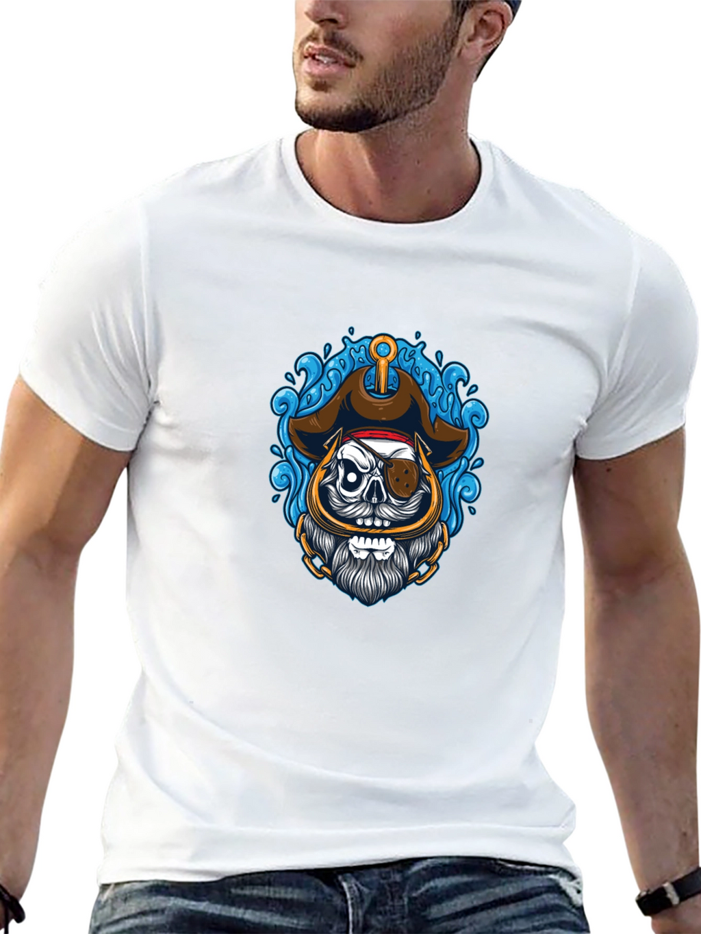 Pirate Skull Graphic Tee - Black Cotton T-Shirt