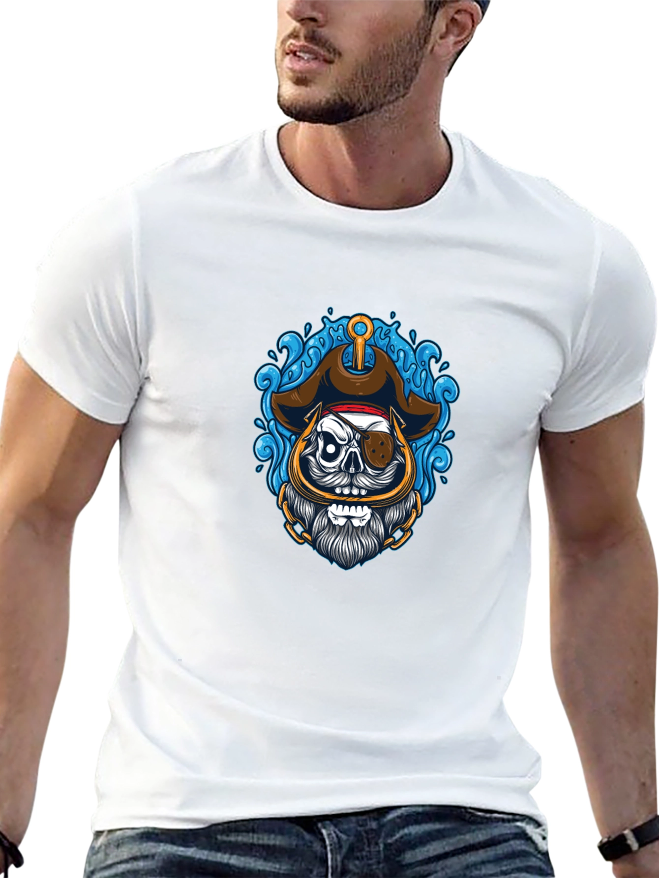 Pirate Skull Graphic Tee - Black Cotton T-Shirt