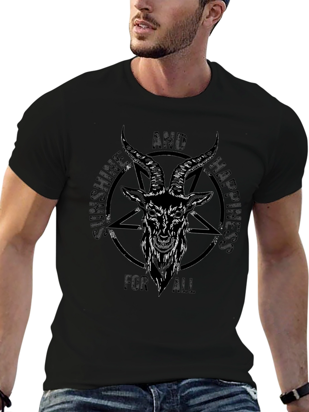 Sunshine & Happiness Baphomet Graphic Tee - Black