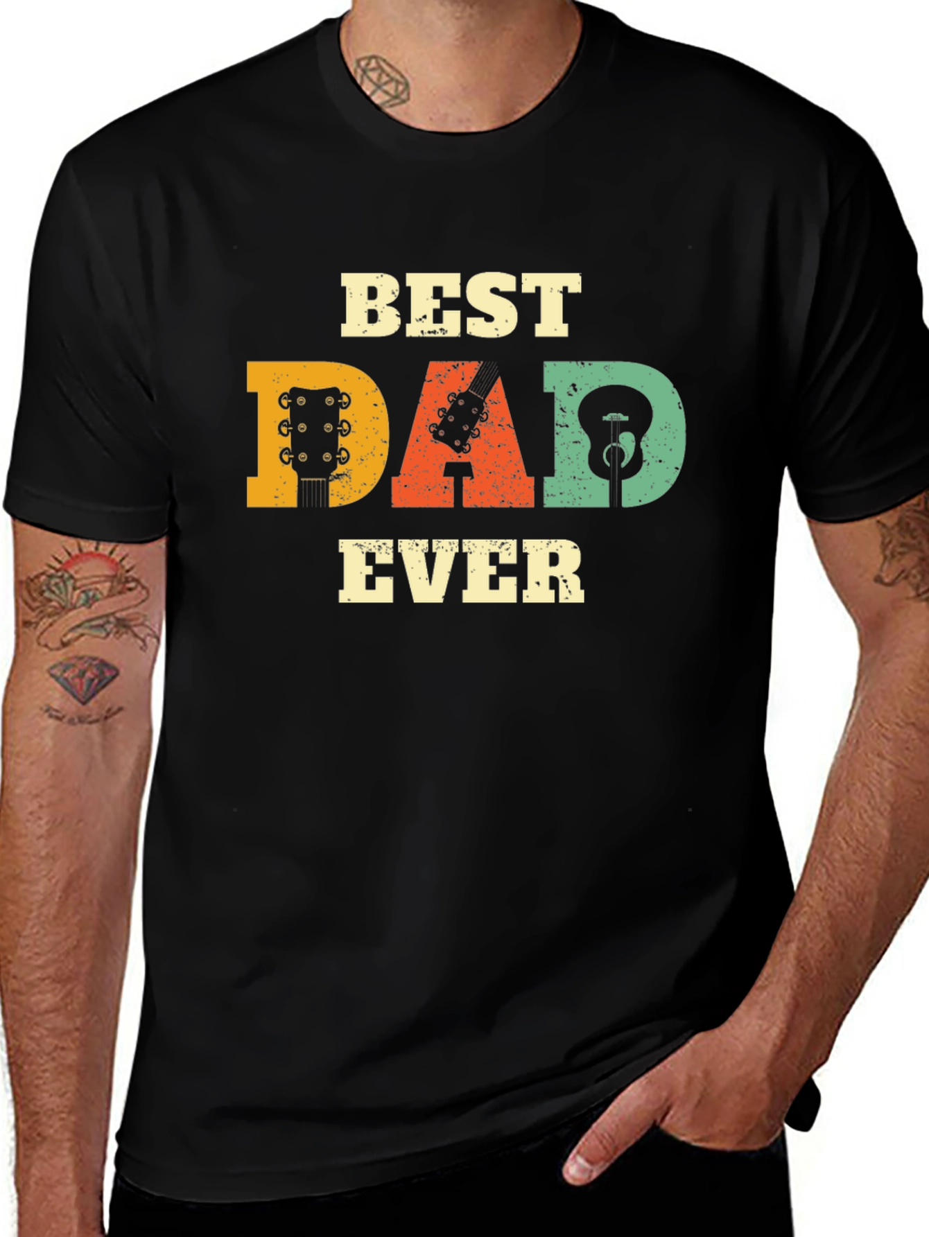 Best Dad Ever Guitar T-Shirt - Black Cotton Tee