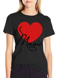 Love Music T-Shirt - Graphic Print Heart Tee