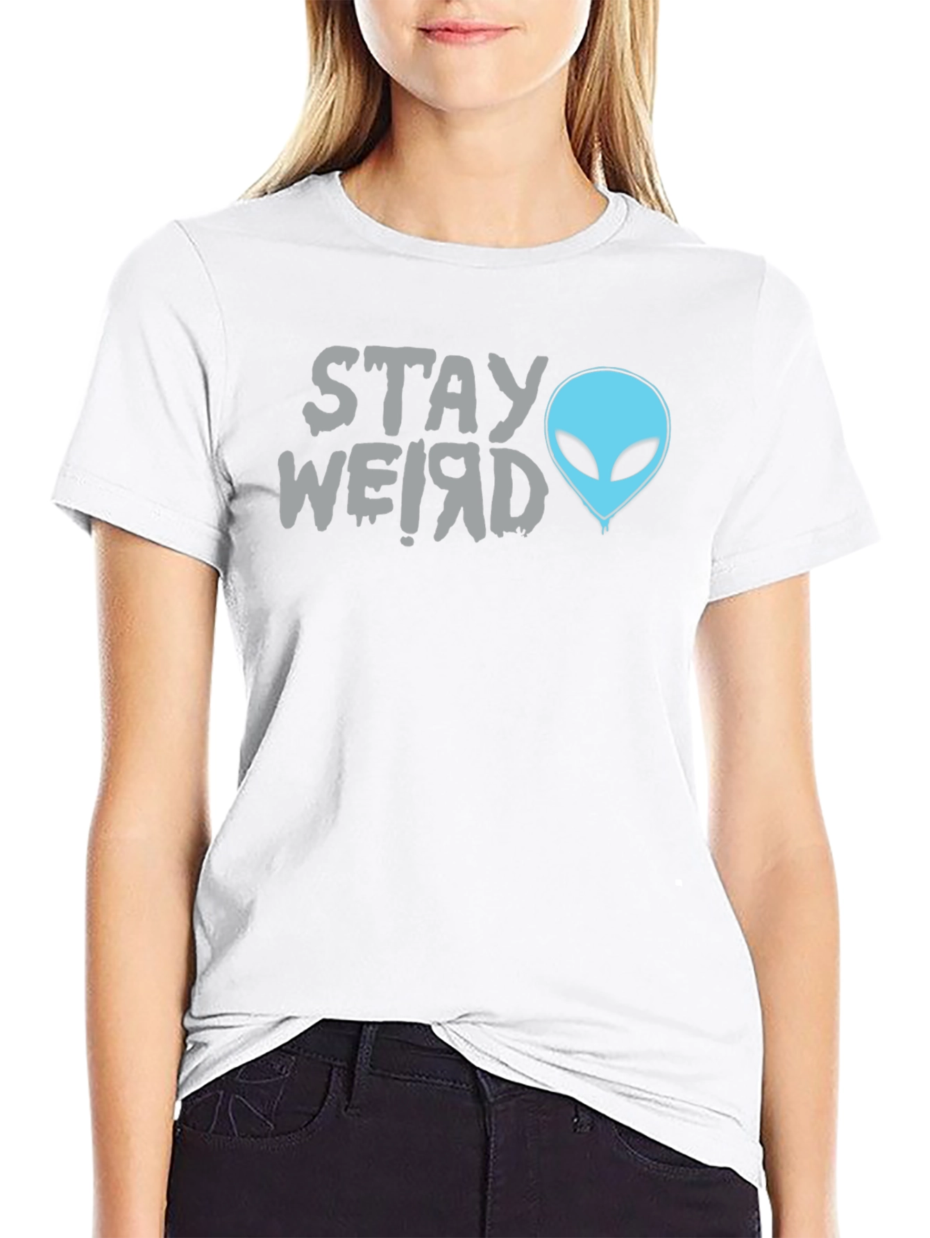 Stay Weird Alien Graphic Tee - Black Cotton T-Shirt