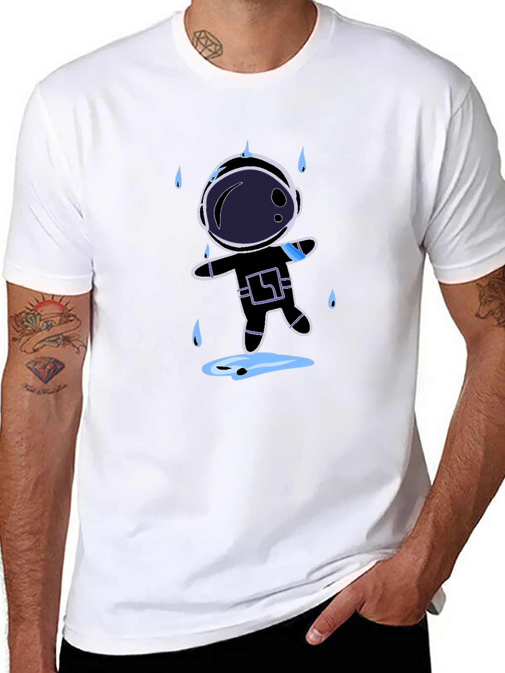 Astronaut in Rain Black T-Shirt