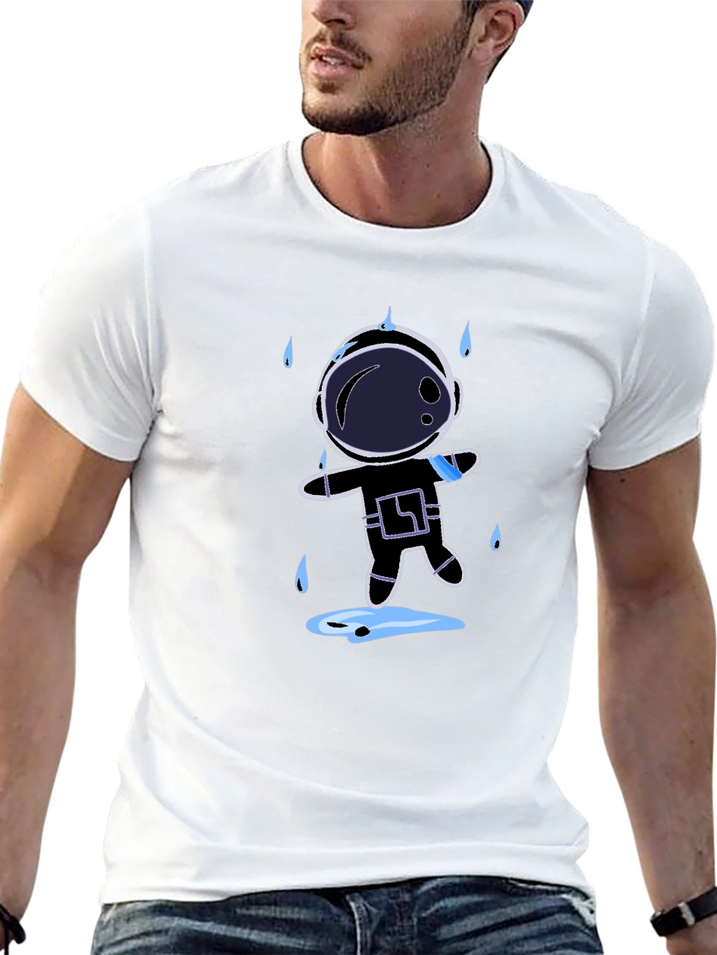 Astronaut in Rain Black T-Shirt