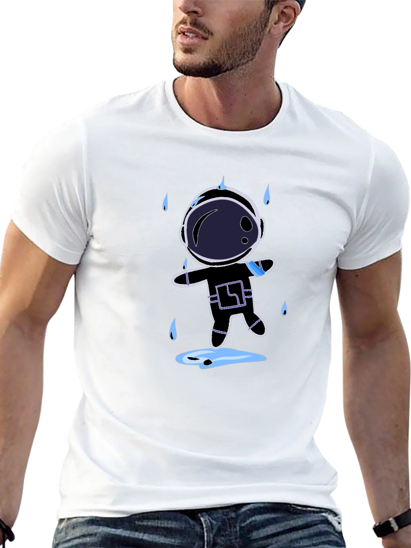 Astronaut in Rain Black T-Shirt