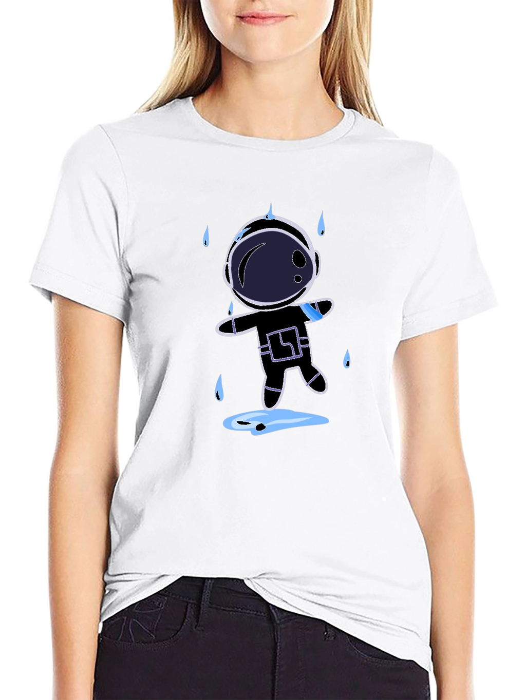 Astronaut in Rain Black T-Shirt