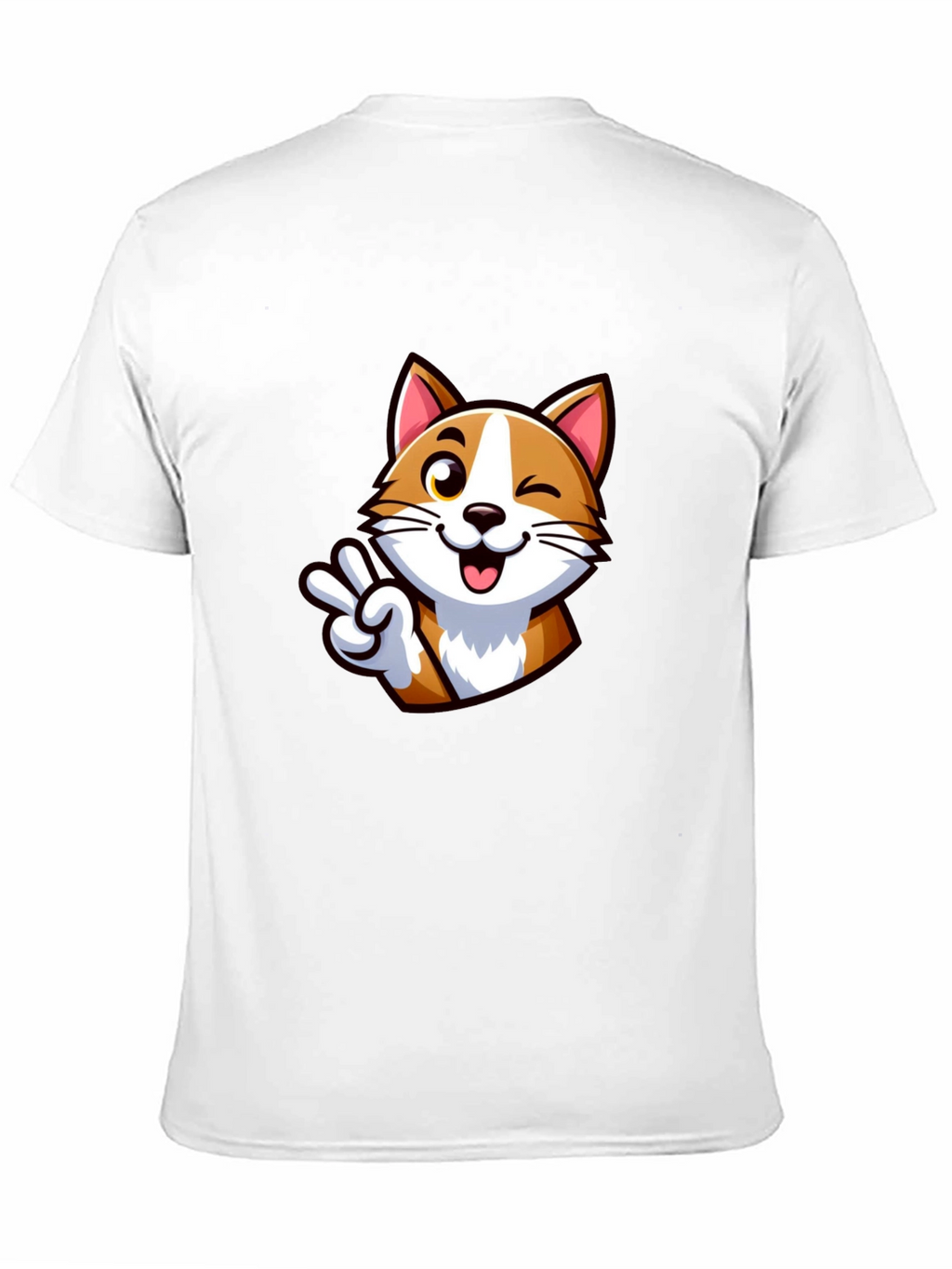 Cute Cartoon Cat Peace Sign Black T-Shirt