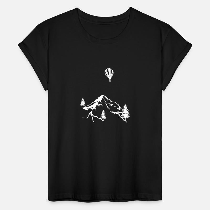 Drawn balloonist mountains hot air balloon