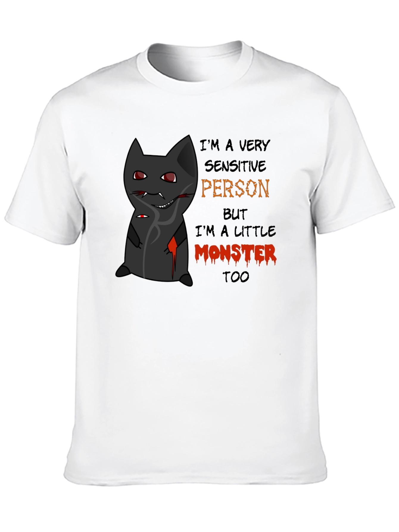 Monster Cat Graphic Tee - Sensitive Person Funny T-Shirt