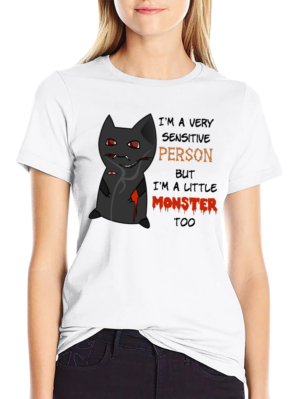Monster Cat Graphic Tee - Sensitive Person Funny T-Shirt