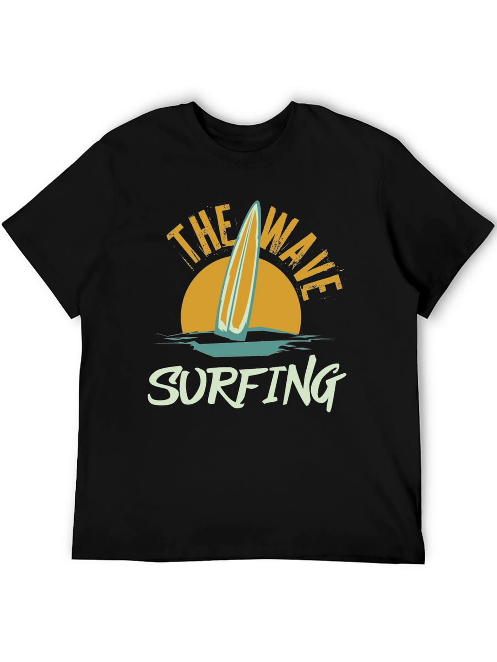 Retro Surfing Wave Graphic T-Shirt - Black