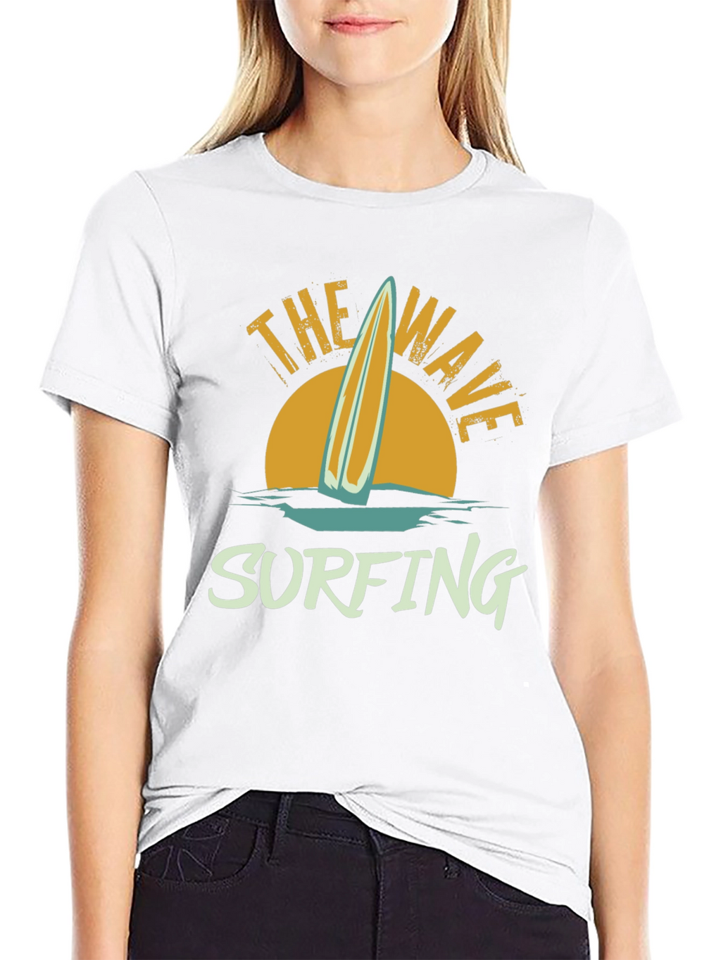 Retro Surfing Wave Graphic T-Shirt - Black