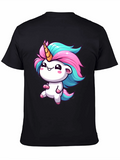 Cute Cartoon Unicorn Black T-Shirt