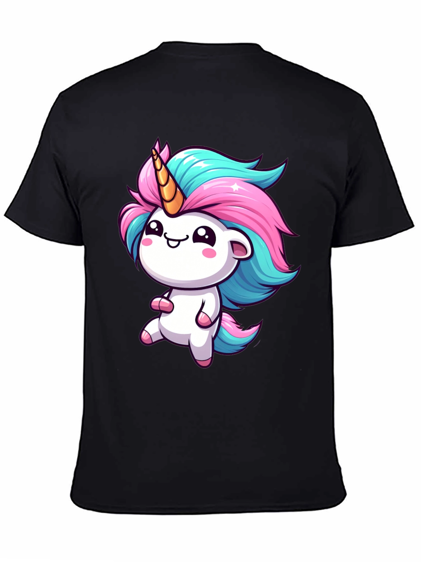 Cute Cartoon Unicorn Black T-Shirt