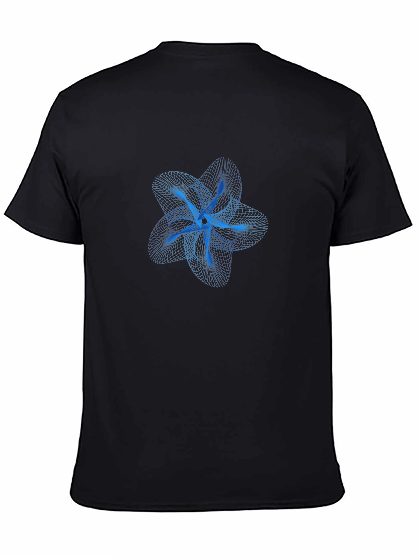 Abstract Blue Flower Graphic Tee - Stylish Mens Black T-Shirt
