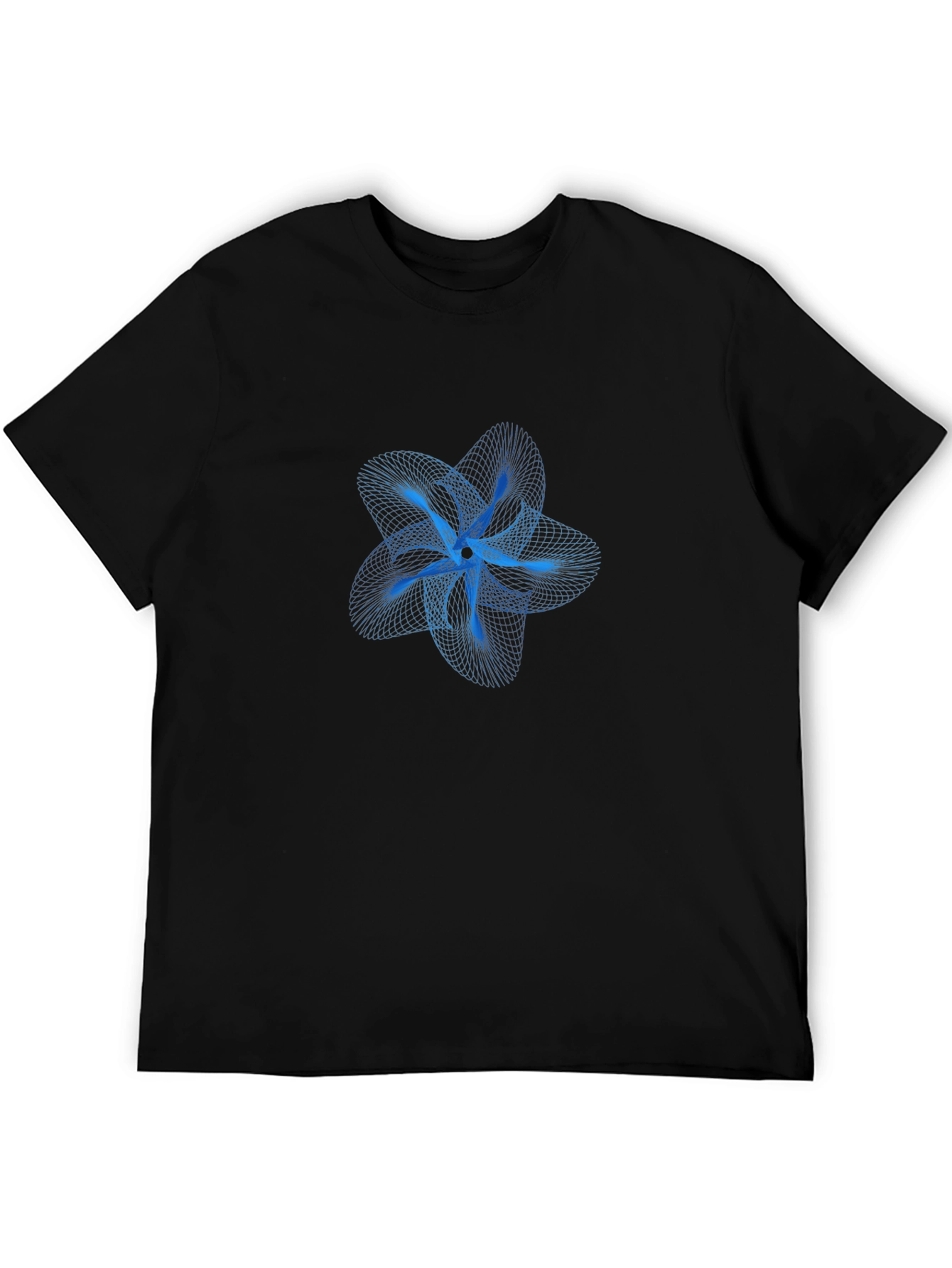 Abstract Blue Flower Graphic Tee - Stylish Mens Black T-Shirt