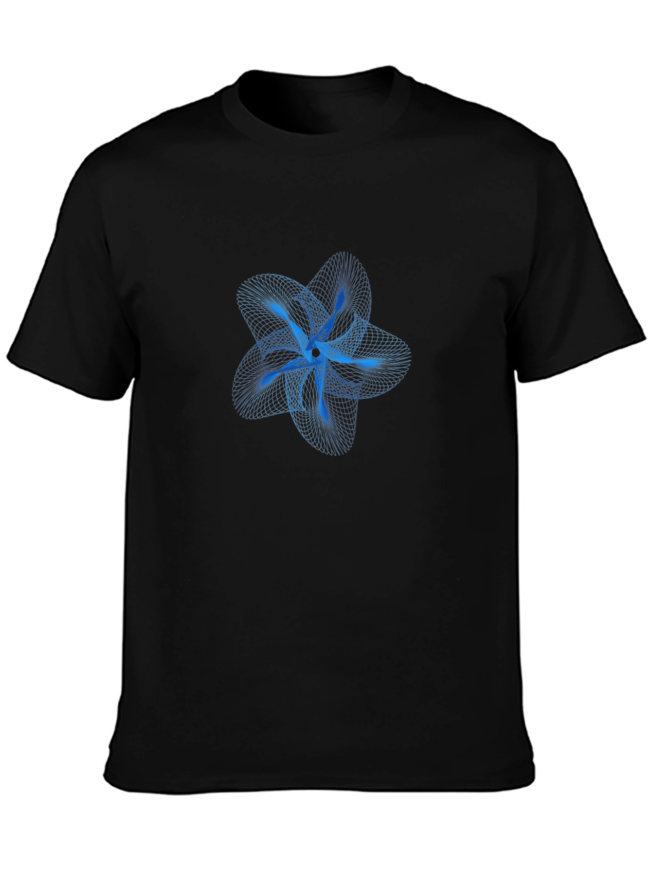 Abstract Blue Flower Graphic Tee - Stylish Mens Black T-Shirt