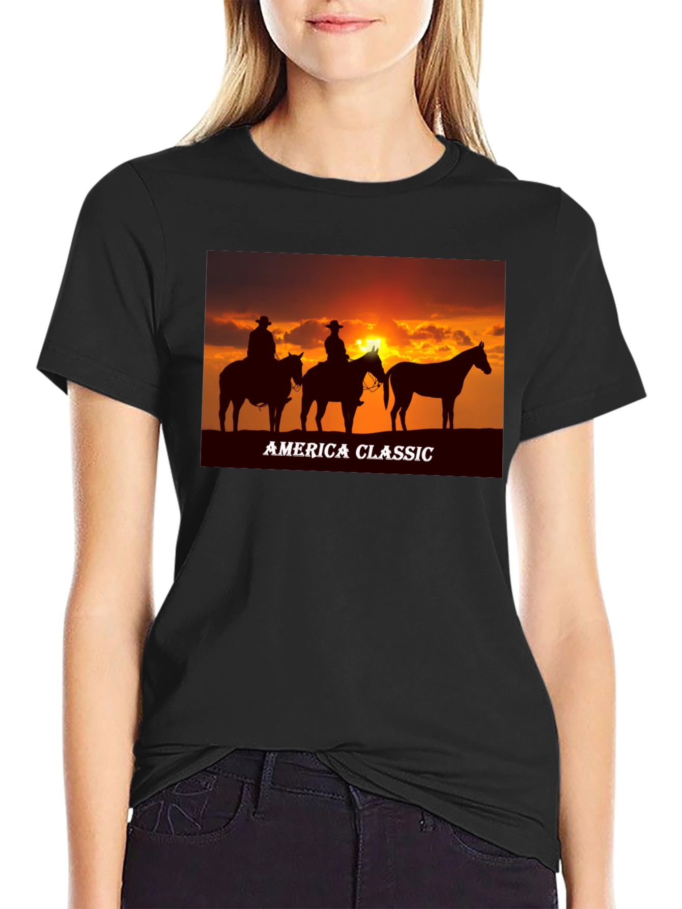 America Classic Cowboy Sunset Graphic T-Shirt