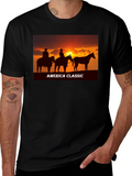 America Classic Cowboy Sunset Graphic T-Shirt
