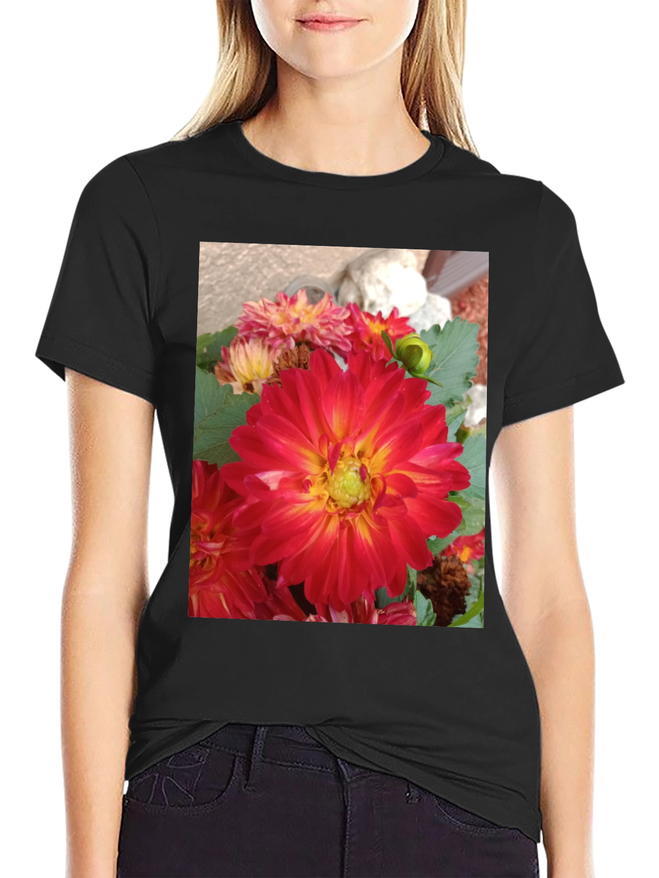 Floral Print Black Tee
