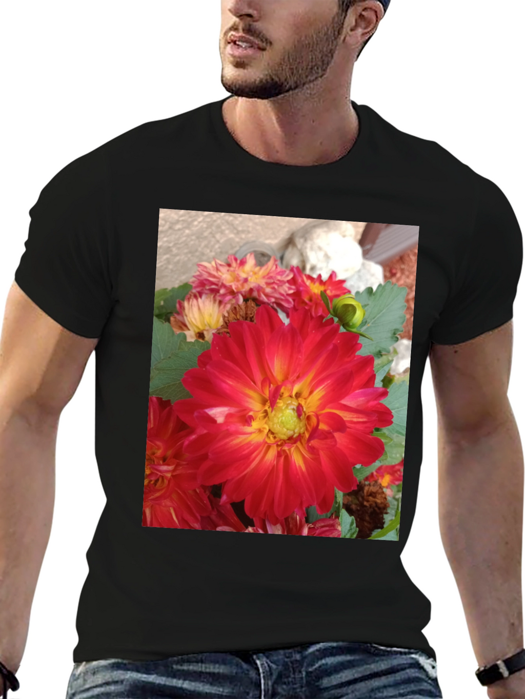 Floral Print Black Tee