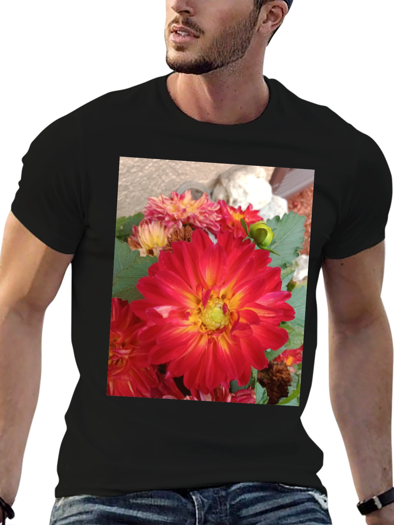 Floral Print Black Tee