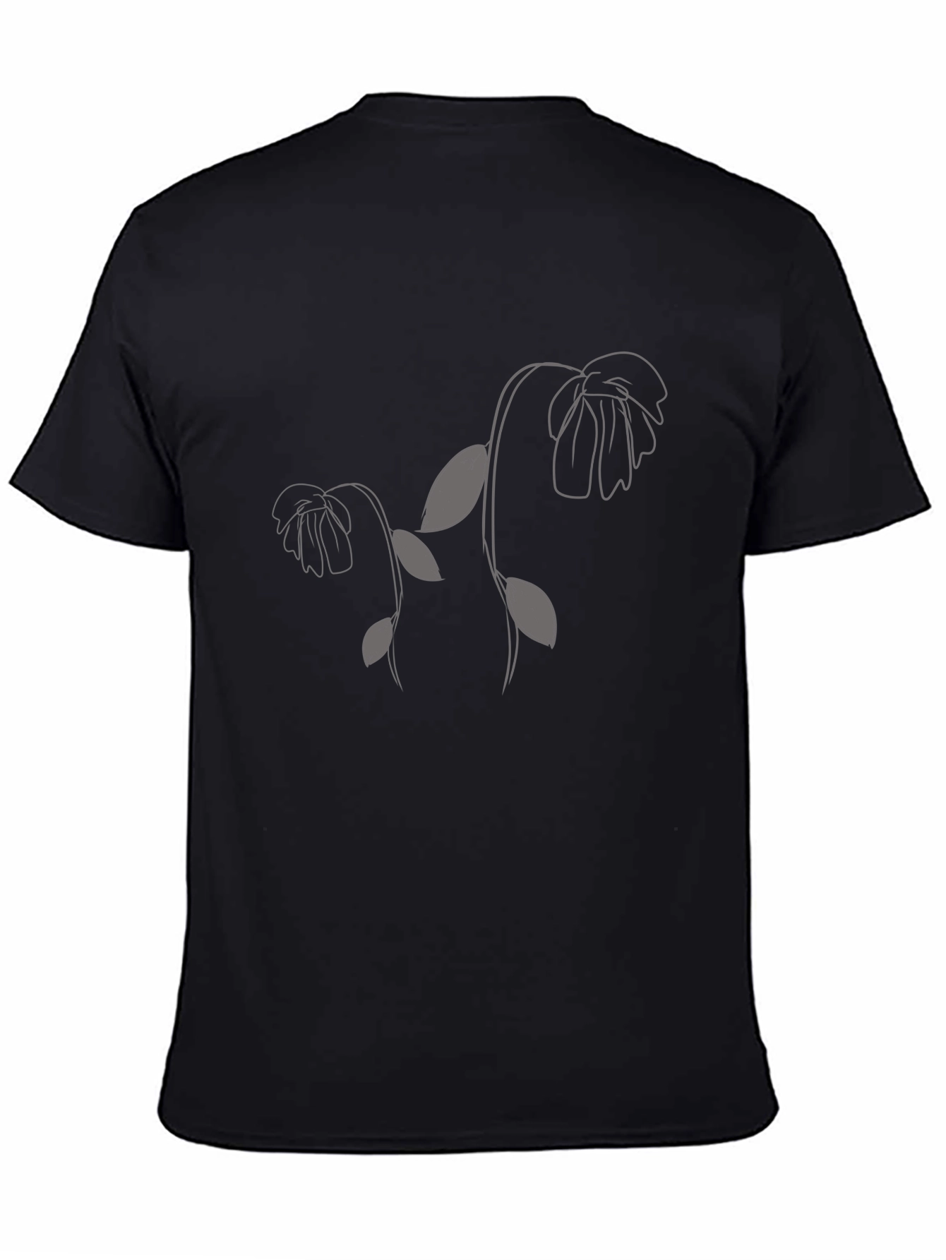 Minimalist Floral Print Black T-Shirt