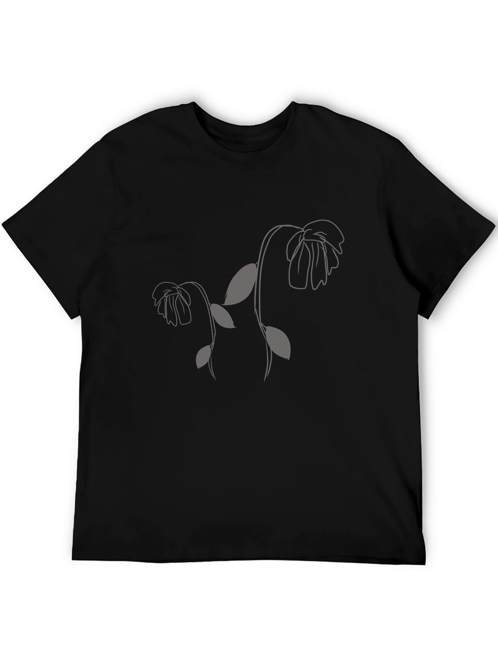 Minimalist Floral Print Black T-Shirt