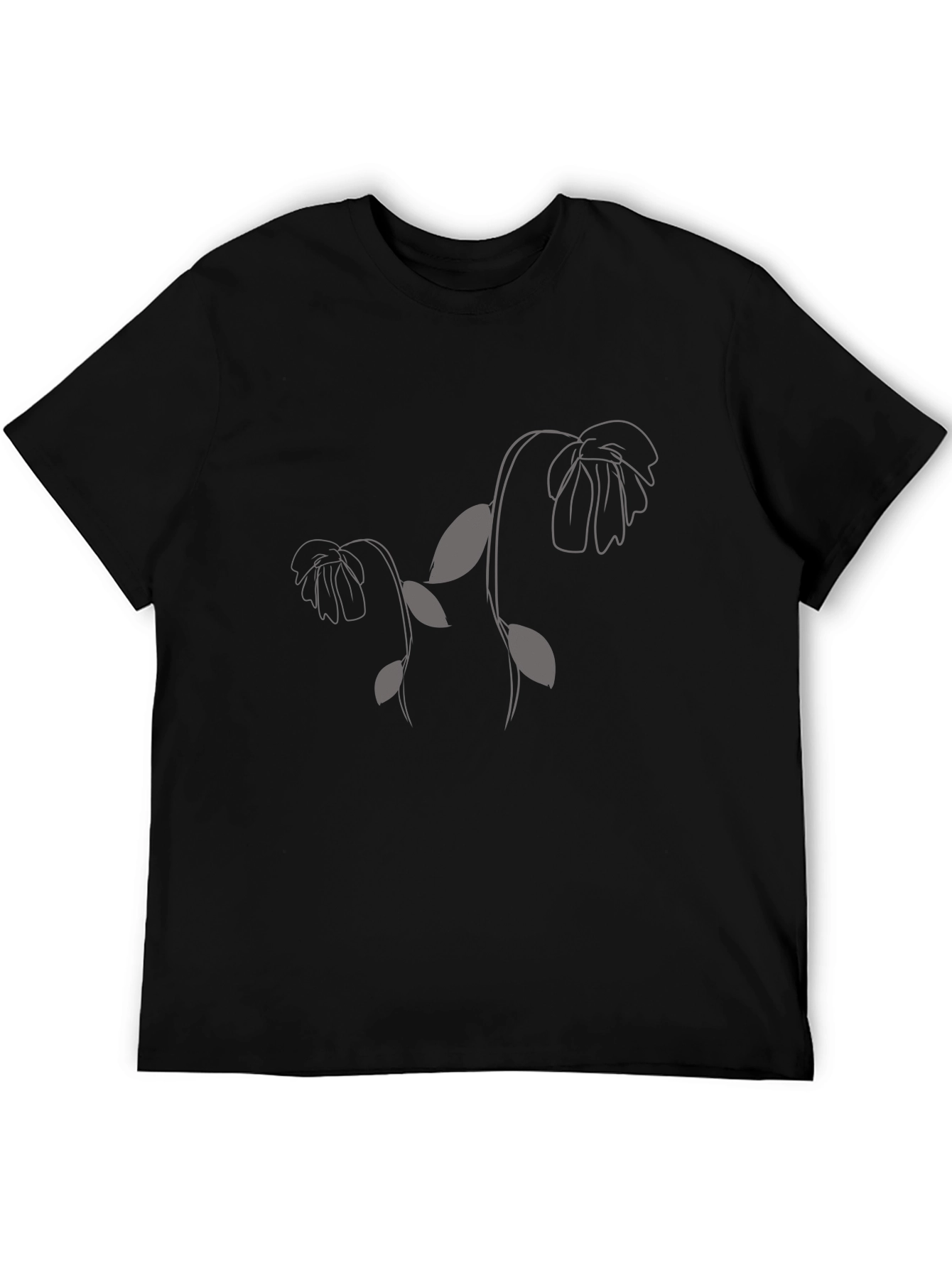 Minimalist Floral Print Black T-Shirt