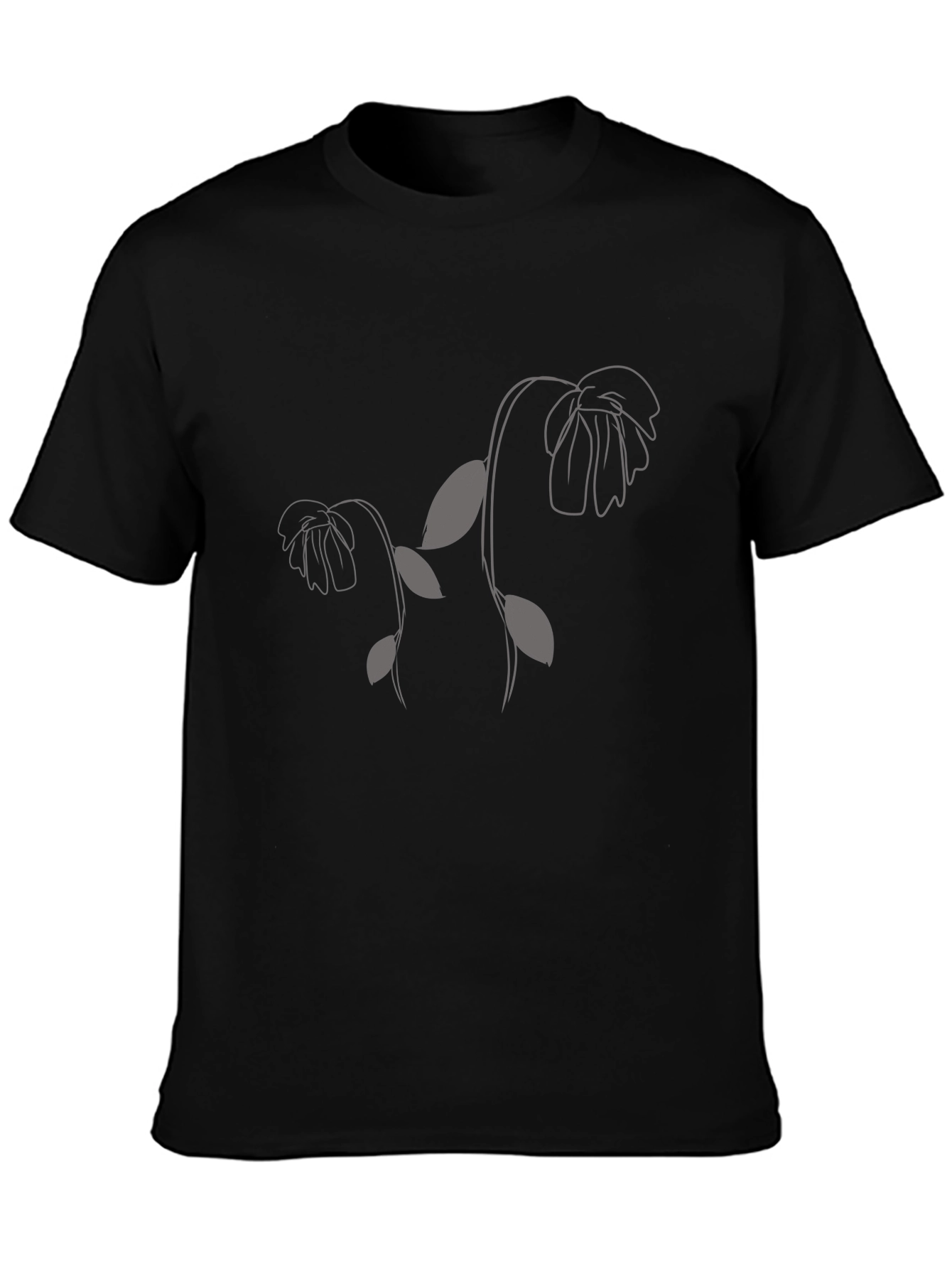 Minimalist Floral Print Black T-Shirt
