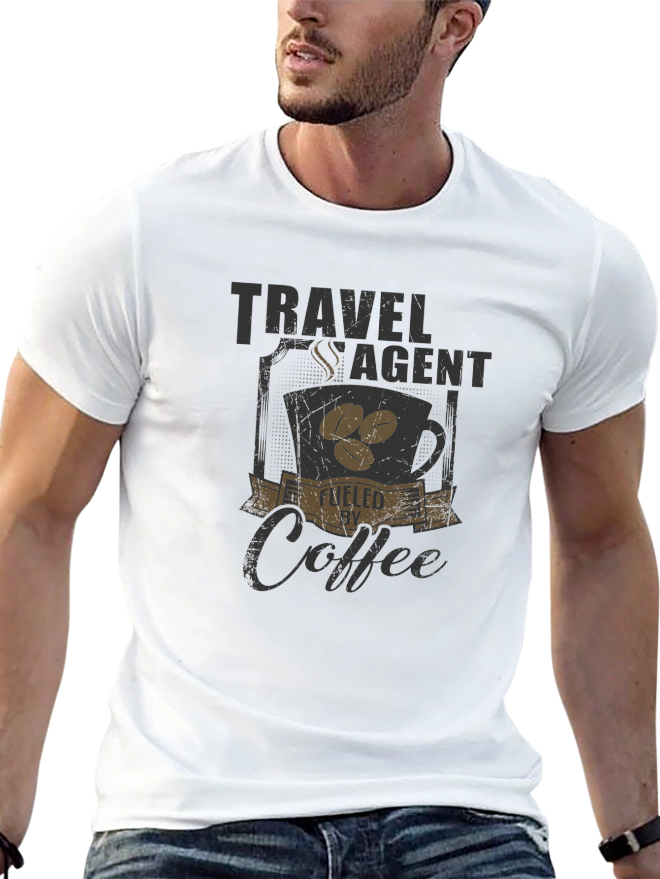 Travel Agent Fueled By Coffee Black T-Shirt