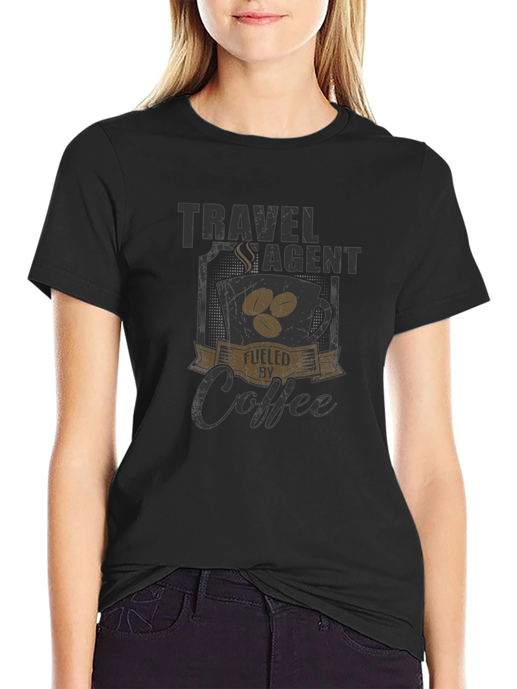 Travel Agent Fueled By Coffee Black T-Shirt