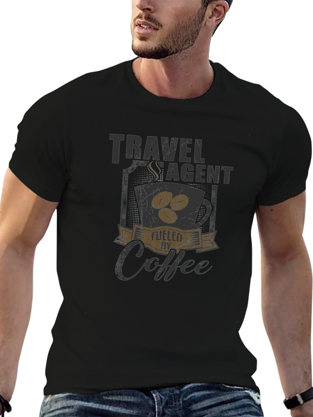 Travel Agent Fueled By Coffee Black T-Shirt