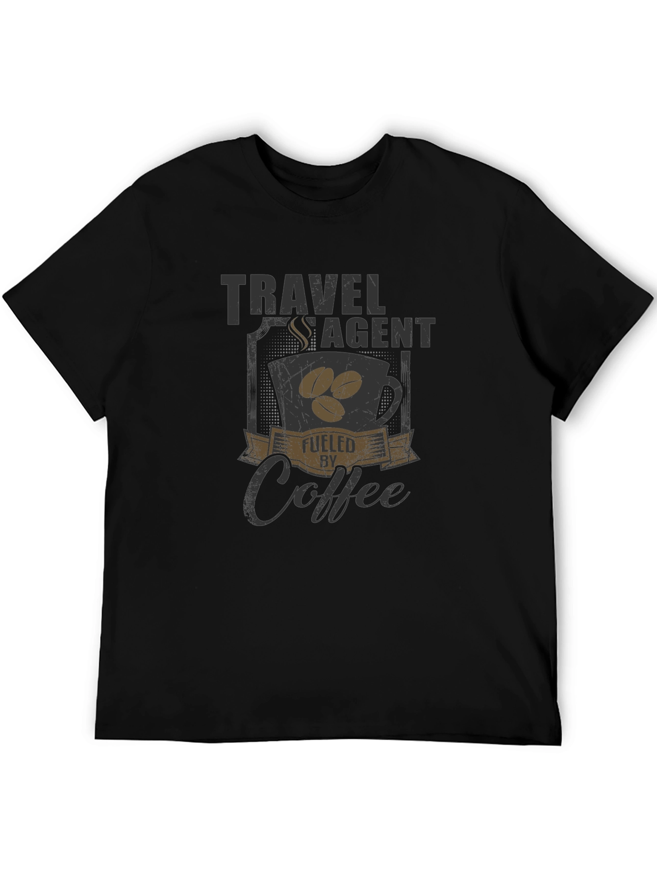 Travel Agent Fueled By Coffee Black T-Shirt