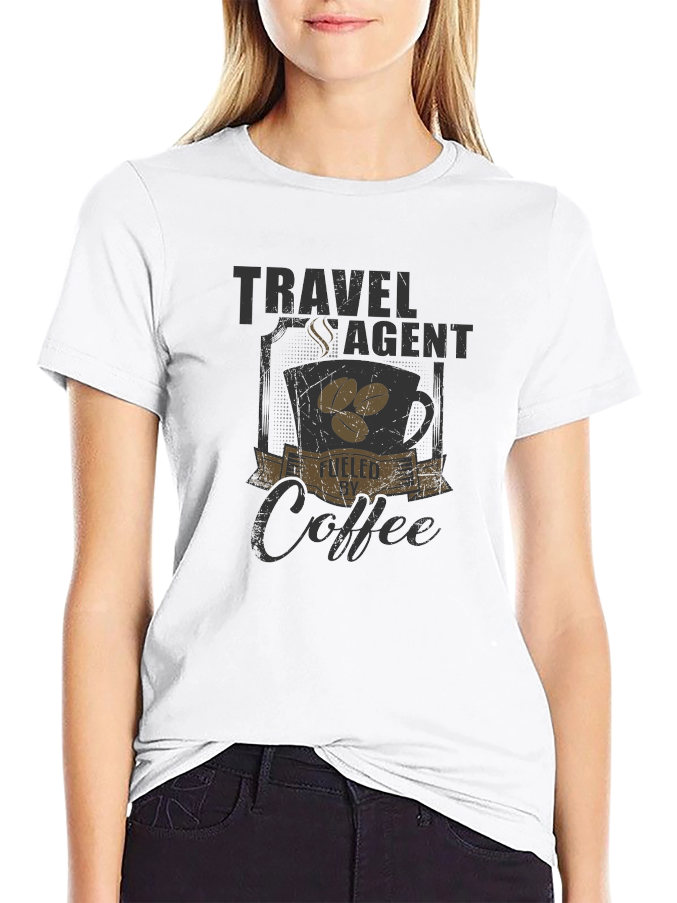 Travel Agent Fueled By Coffee Black T-Shirt