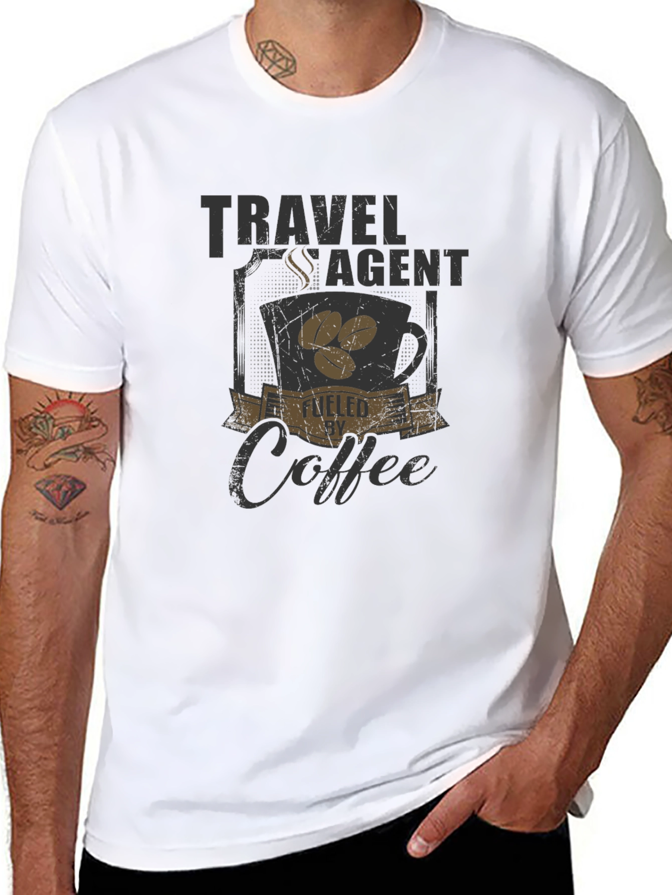Travel Agent Fueled By Coffee Black T-Shirt