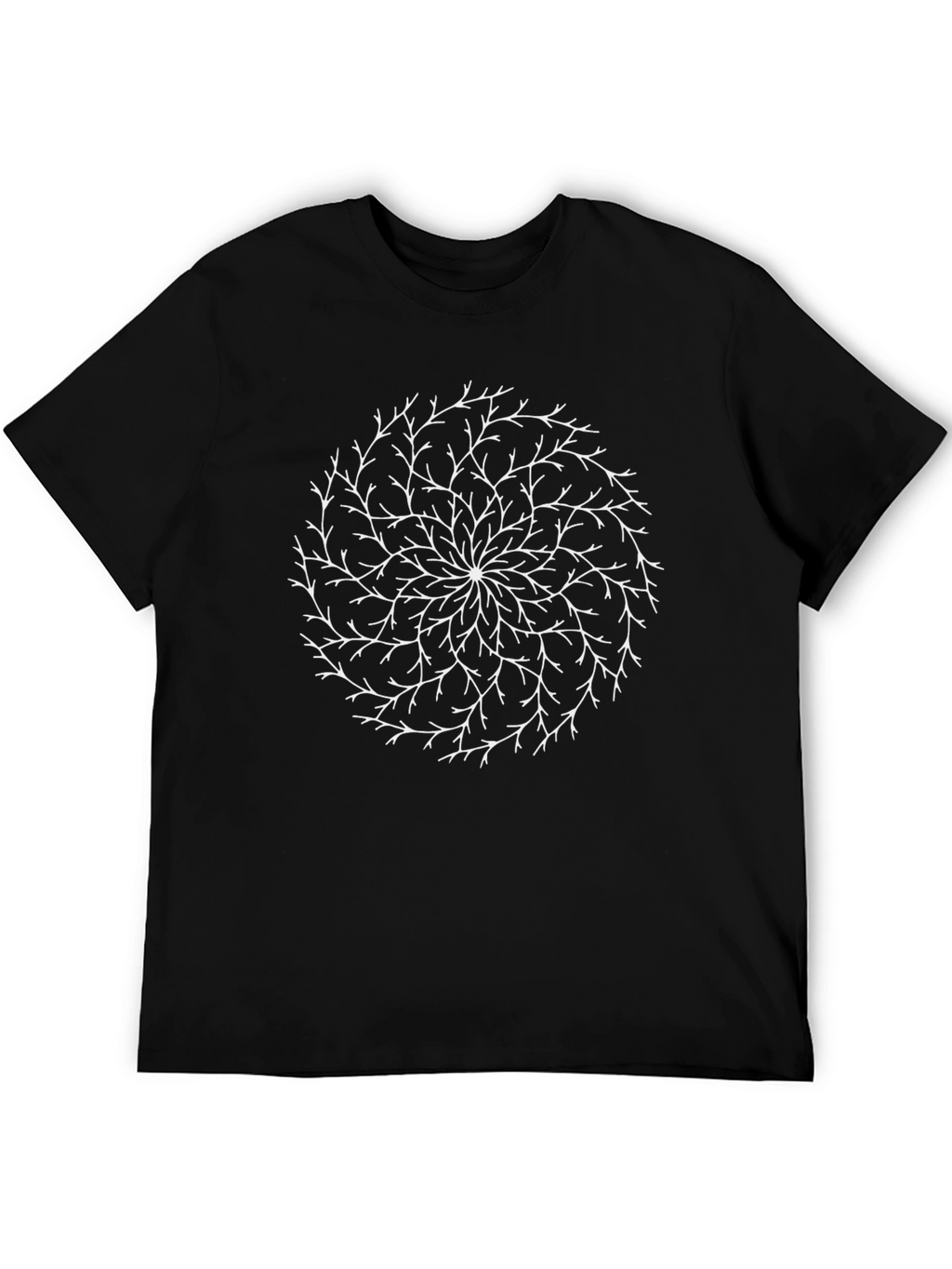 Black T-Shirt with White Branch Circle Design
